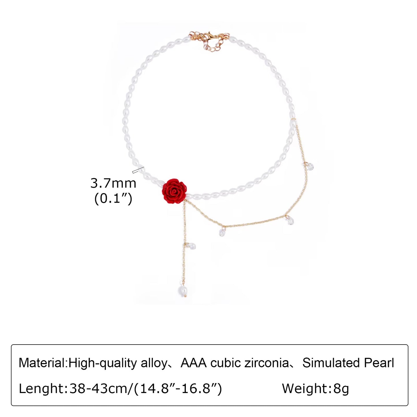 Perlen Halskette ewige Liebes Rose "Grazioso ciondolo a forma di fiore di rosa rossa no.4225" - PITANI