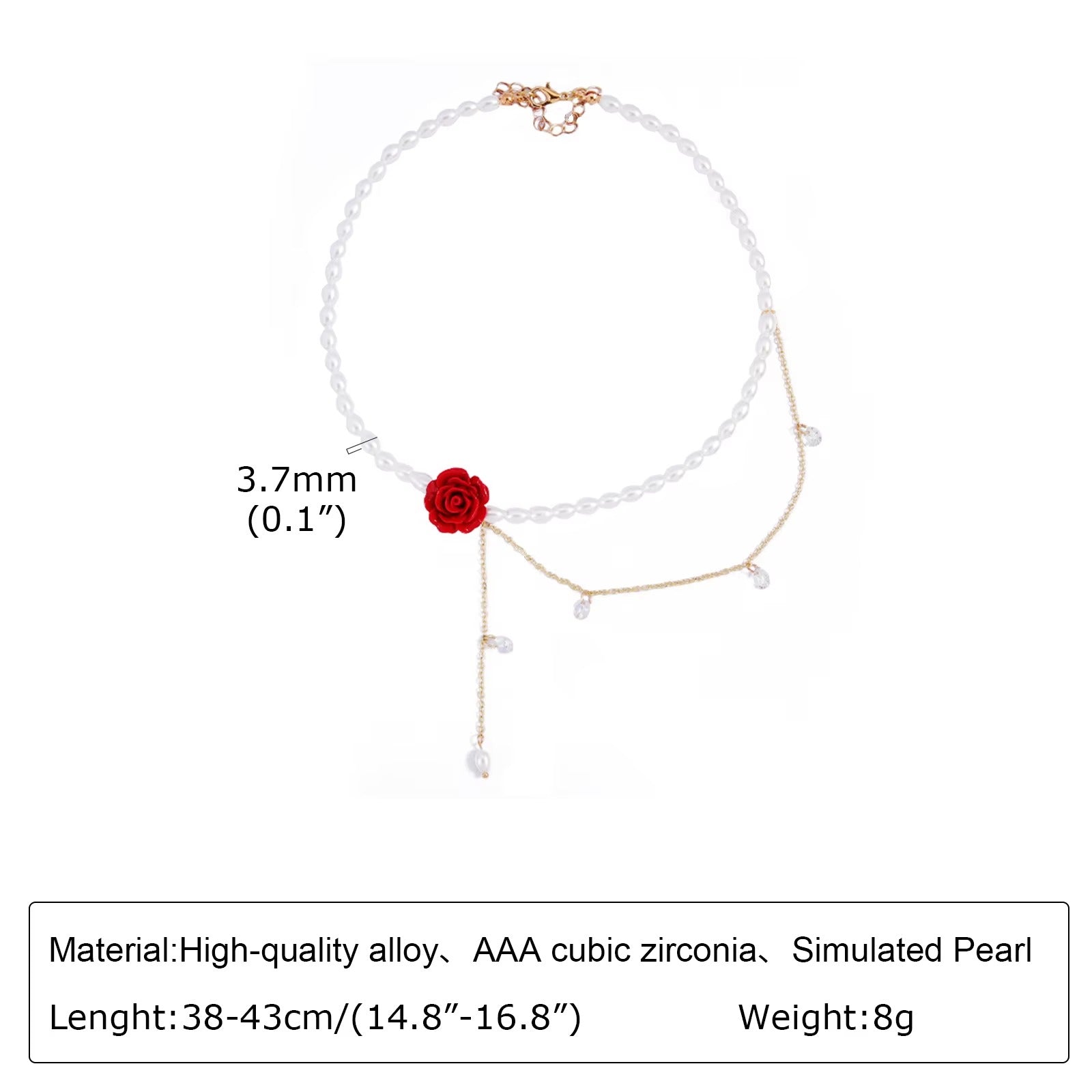 Perlen Halskette ewige Liebes Rose "Grazioso ciondolo a forma di fiore di rosa rossa no.4225" - PITANI