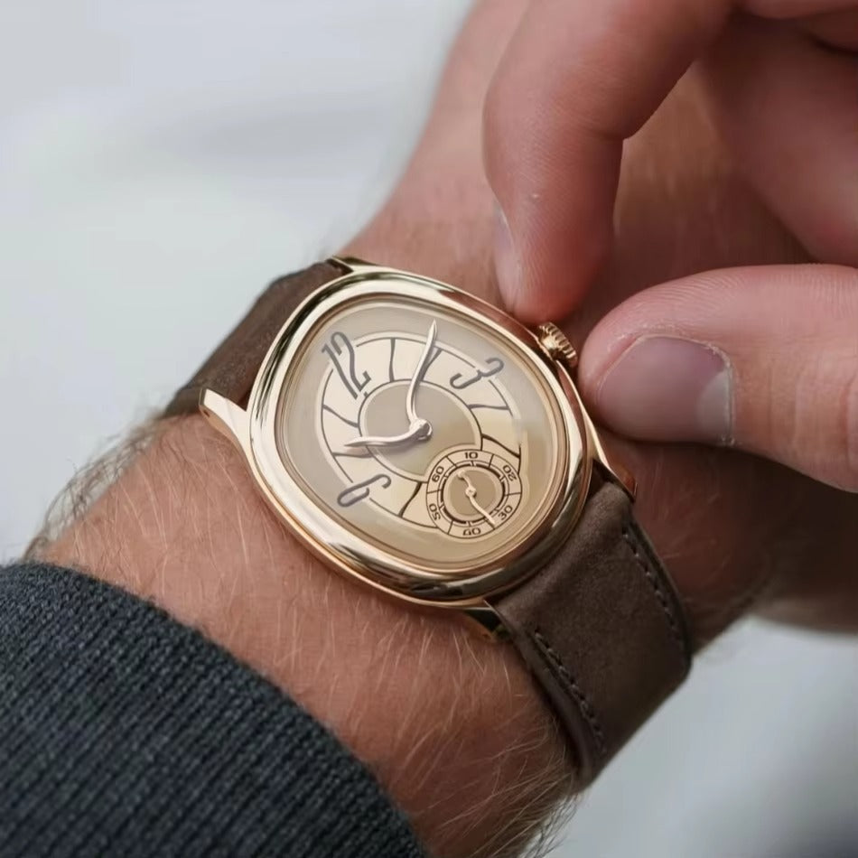 Außergewöhnliche Leder Armbanduhr mit schiefem Zifferblatt "Vera pelle no.5266“ - PITANI