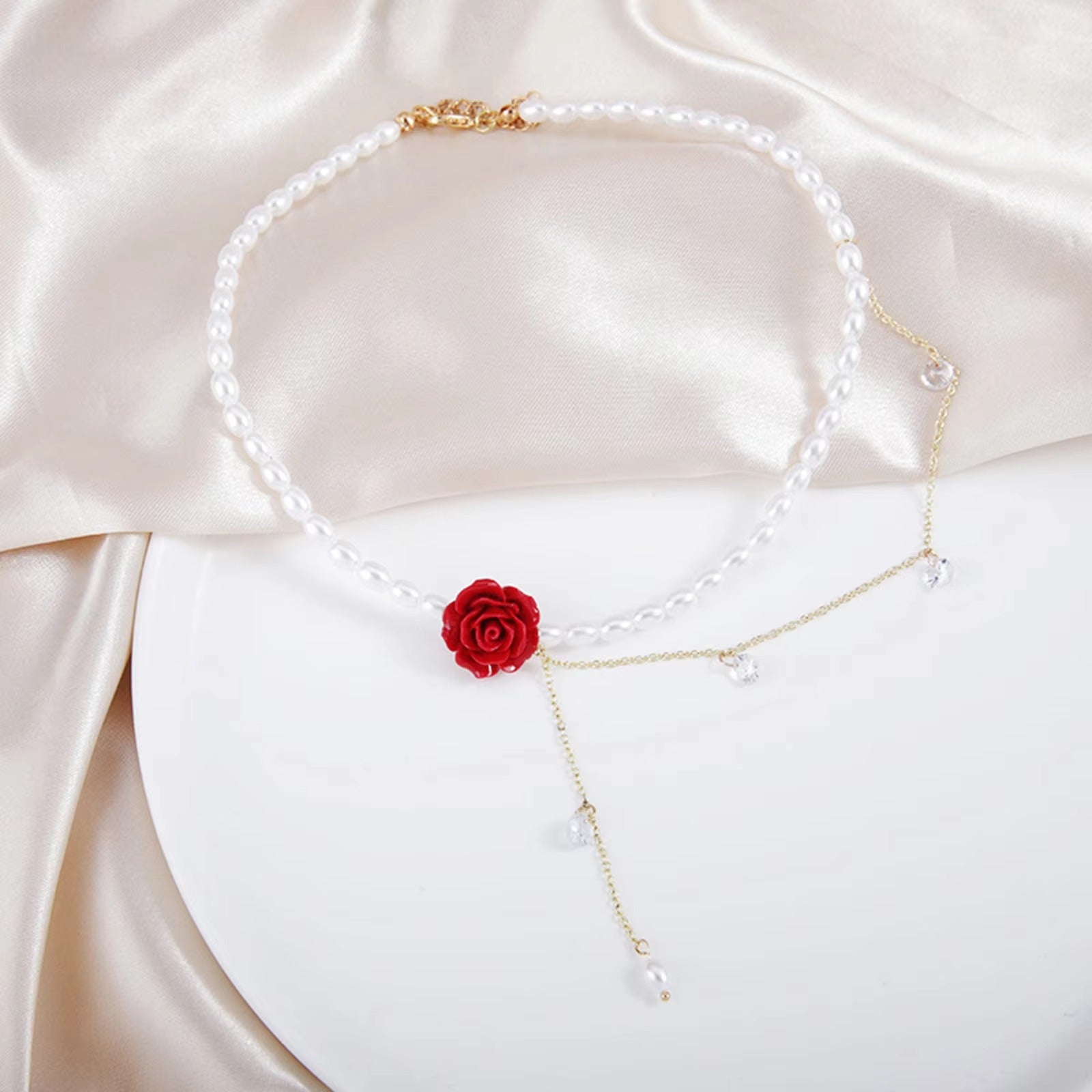Perlen Halskette ewige Liebes Rose "Grazioso ciondolo a forma di fiore di rosa rossa no.4225" - PITANI