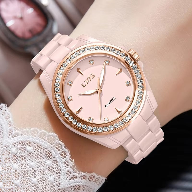 Elegant schmale Edelstahl Armbanduhr mit Glitzer Lünette "Orologio belle casual no.3227“ - PITANI