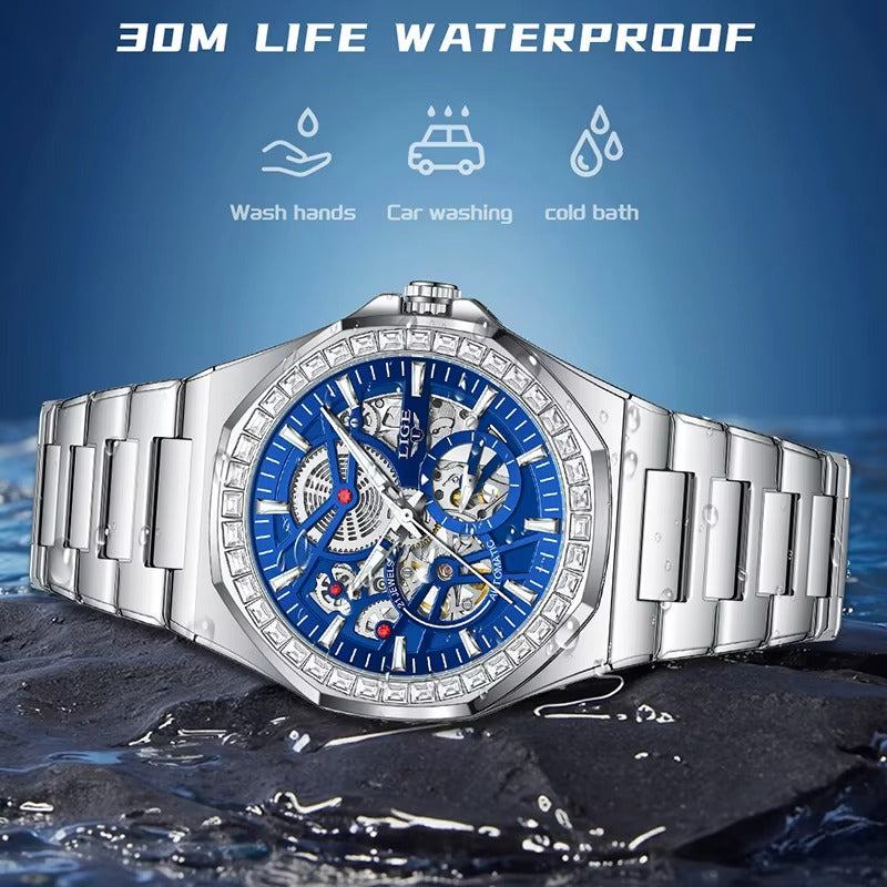 Edelstahl Automatik Armbanduhr mit glitzer Lünette "Orologio meccanico no.5189" - PITANI