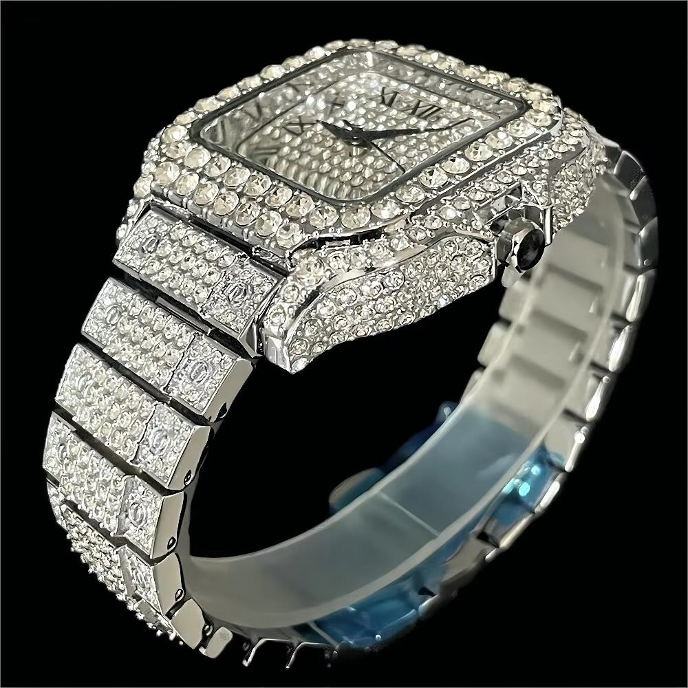 Glitzernde elegante Edelstahl Armbanduhr mit römischen Zahlen "Luogo ghiacciato no.5226“ - PITANI