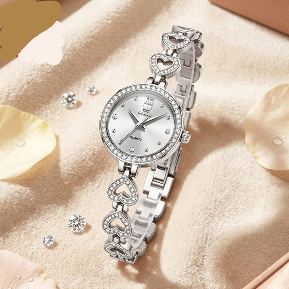 Elegante Damen Quarzarmbanduhr im Herz-Design mit Strassbesatz – Wasserdichte Armbanduhr no.3281 - PITANI