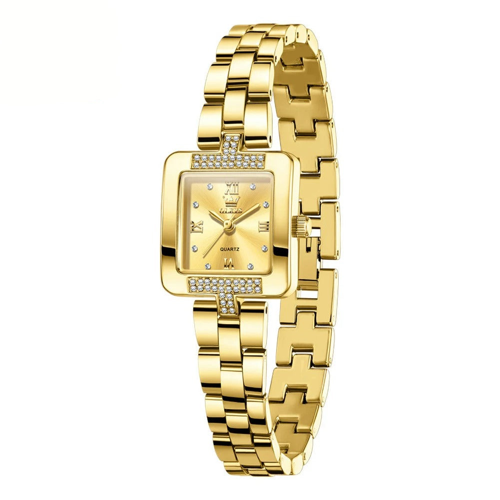 Elegante Eckige Damen Quarzarmbanduhr mit Strassbesatz – Wasserdichte Armbanduhr no.3276 - PITANI