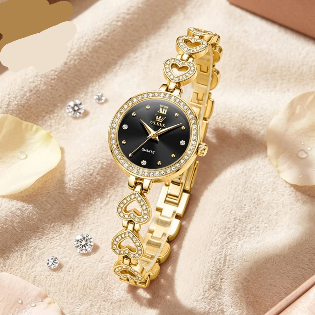 Elegante Damen Quarzarmbanduhr im Herz-Design mit Strassbesatz – Wasserdichte Armbanduhr no.3281 - PITANI