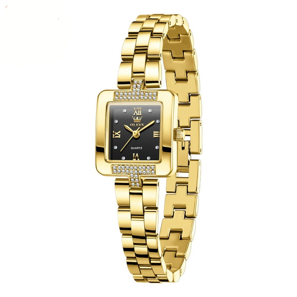 Elegante Eckige Damen Quarzarmbanduhr mit Strassbesatz – Wasserdichte Armbanduhr no.3276 - PITANI