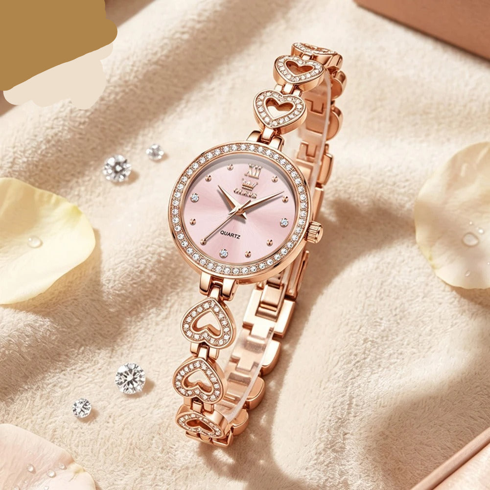 Elegante Damen Quarzarmbanduhr im Herz-Design mit Strassbesatz – Wasserdichte Armbanduhr no.3281 - PITANI