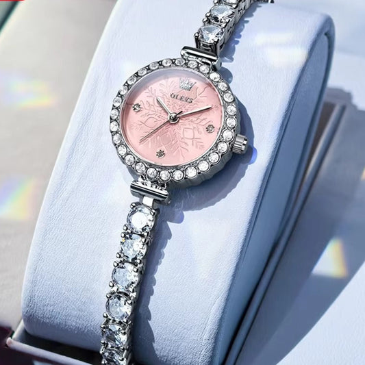 Elegante Glitzer Edelstahl Armbanduhr mit Schneeflockenmuster im Zifferblatt "Bracciale in acciaio no.3234“ - PITANI