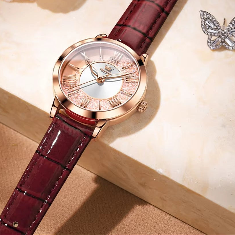 Leder Armbanduhr mit Glitzer Ziffernblatt "Moda elegante no.5132" - PITANI