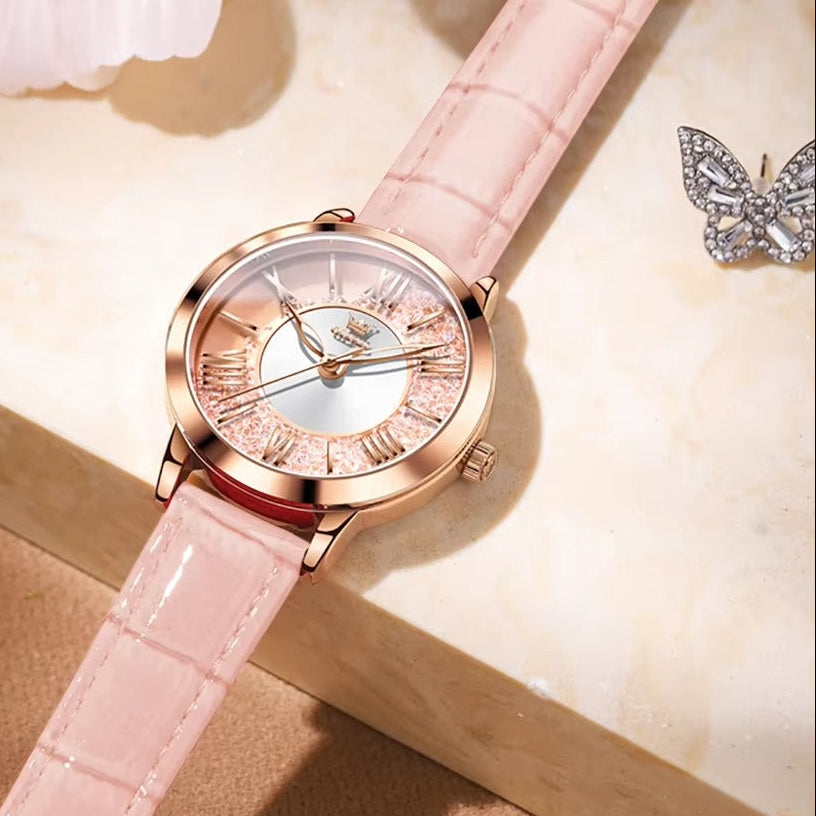 Leder Armbanduhr mit Glitzer Ziffernblatt "Moda elegante no.5132" - PITANI