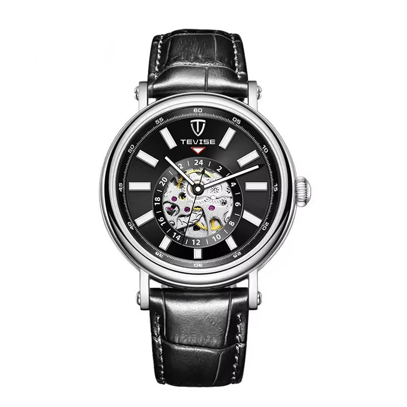Leder Automatik Armbanduhr mit durchsichtigem Automatikuhrwerk "Cinturino in pelle 24 ore no.4168" - PITANI