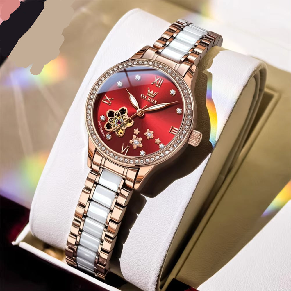 Edelstahl Glitzer Automatik Armbanduhr mit Blumen Optik im Zifferblatt "Completamente automatico no.3217" - PITANI