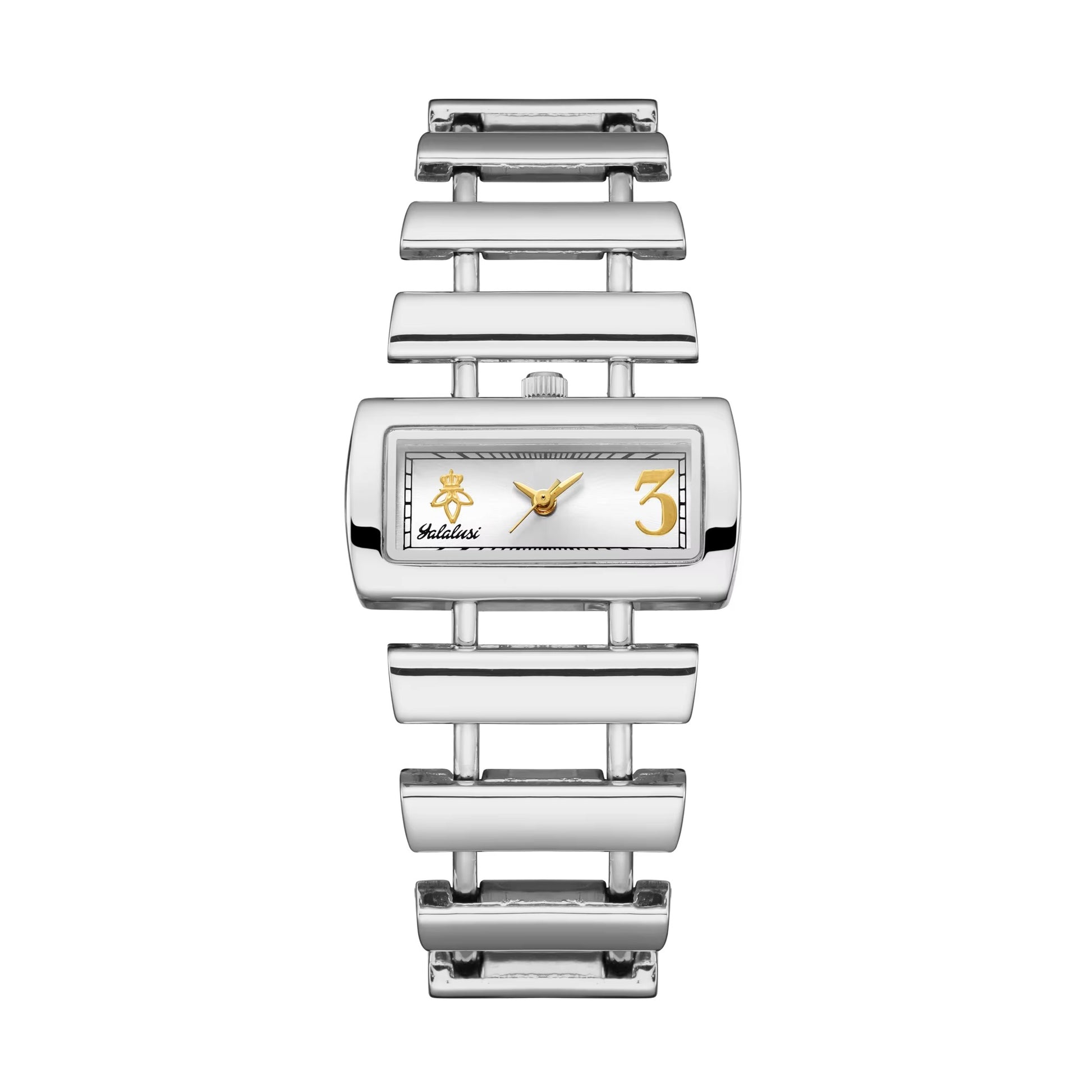 Rechteckige Edelstahl Armbanduhr mit gebogenem Gehäuse "Regolatore del braccialetto no.3204" - PITANI