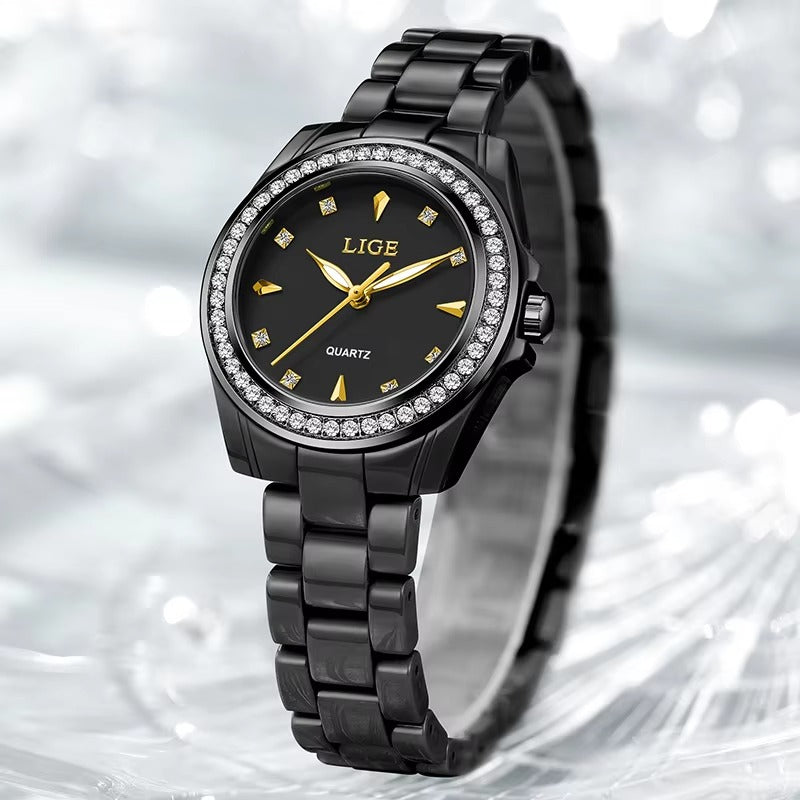 Elegant schmale Edelstahl Armbanduhr mit Glitzer Lünette "Orologio belle casual no.3227“ - PITANI