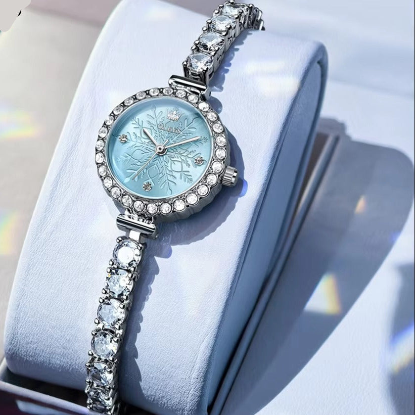 Elegante Glitzer Edelstahl Armbanduhr mit Schneeflockenmuster im Zifferblatt "Bracciale in acciaio no.3234“ - PITANI