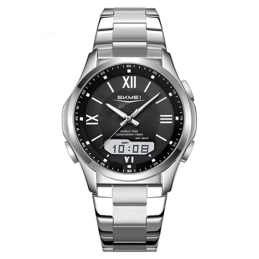 SALE | Runde elegante Edelstahl Armbanduhr "Analogico-Digitale no.5263“ - PITANI