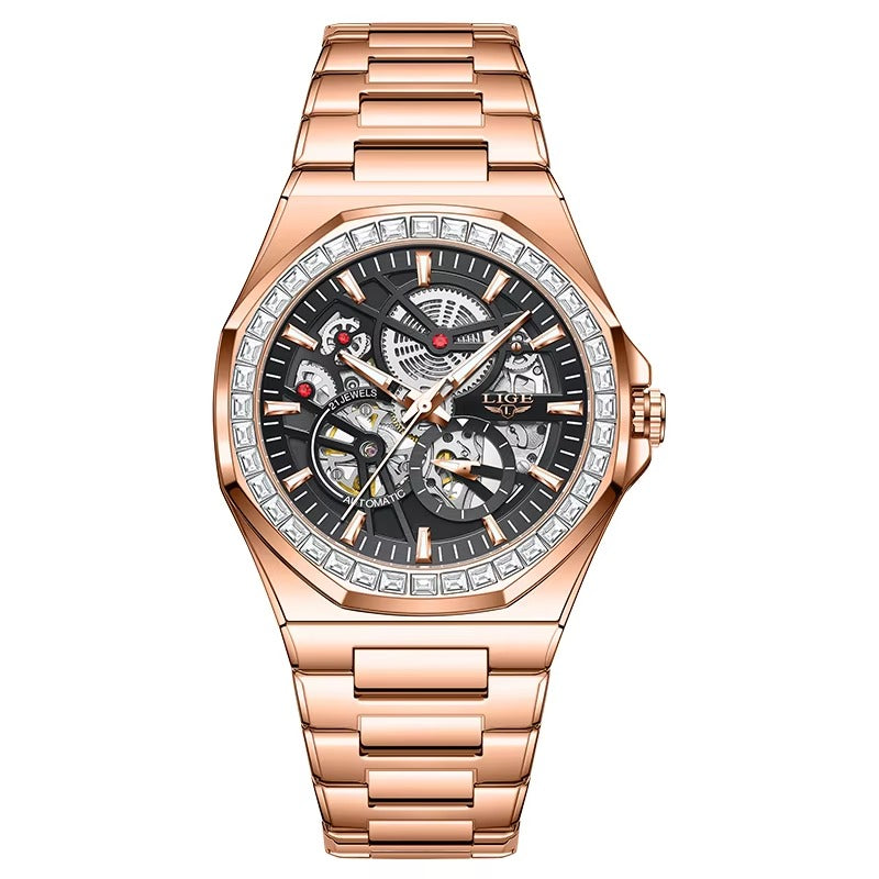 Edelstahl Automatik Armbanduhr mit glitzer Lünette "Orologio meccanico no.5189" - PITANI