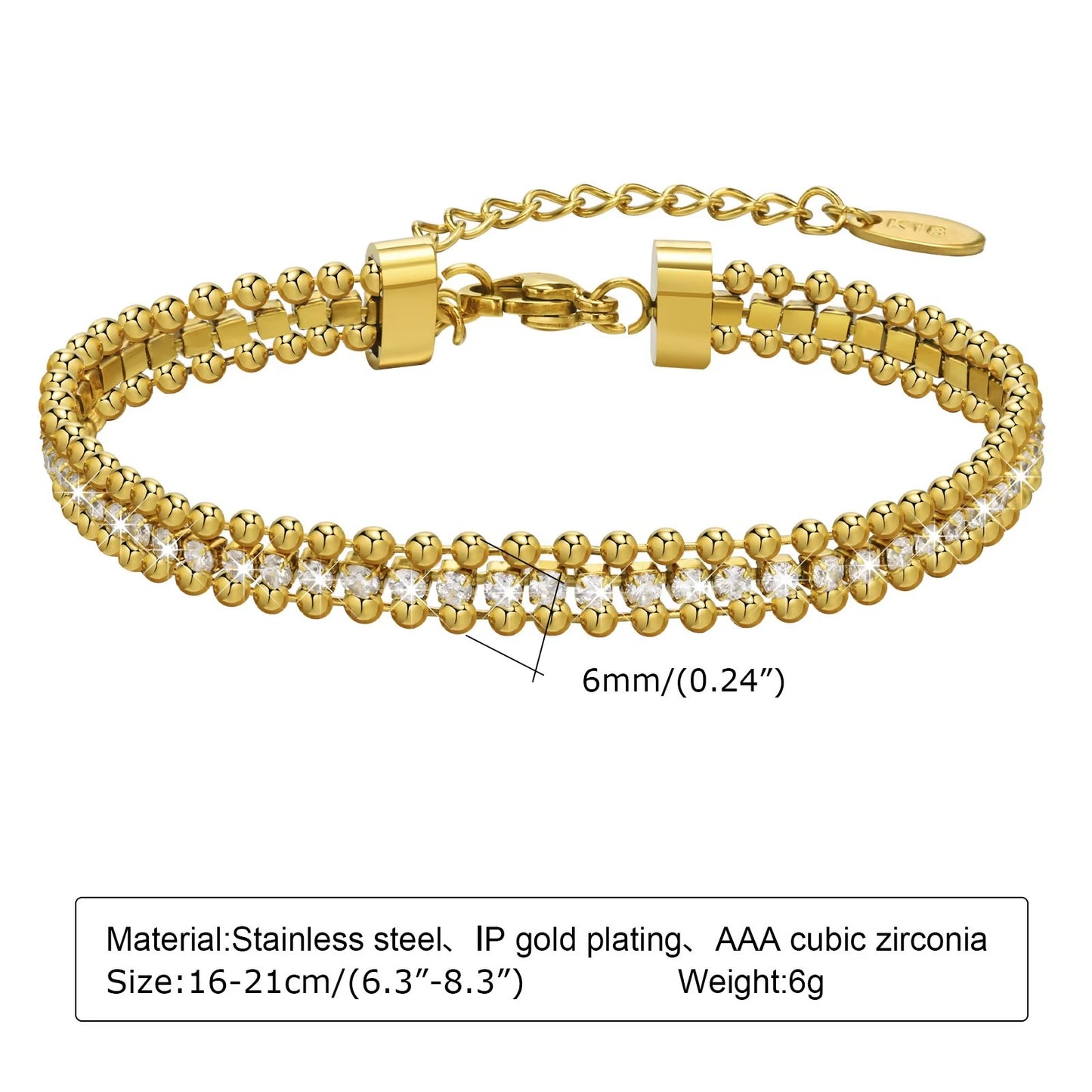 Edelstahl Glitzer Armband "Catena cubana con perline a sfera no.5333" - PITANI