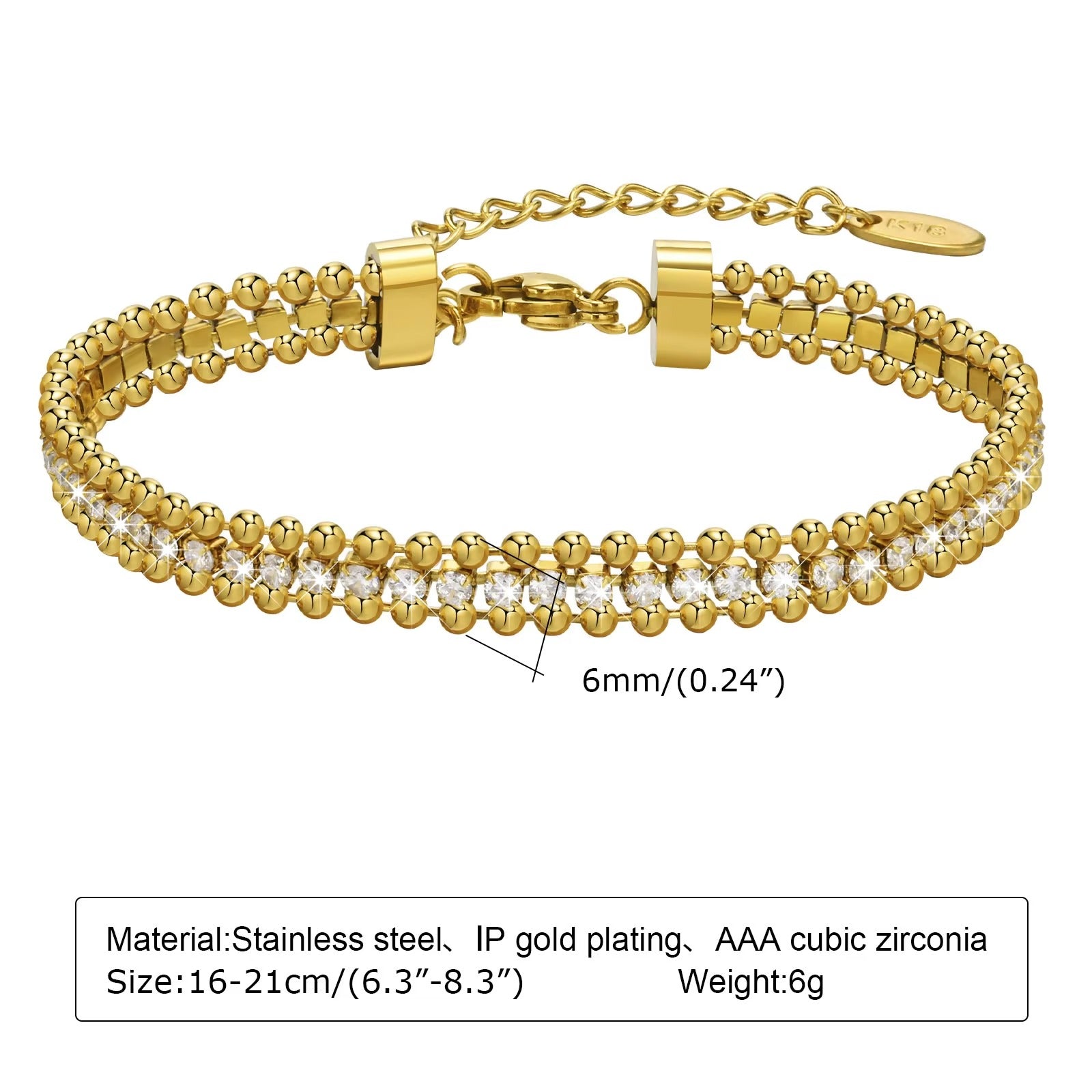 Edelstahl Glitzer Armband "Catena cubana con perline a sfera no.5333" - PITANI