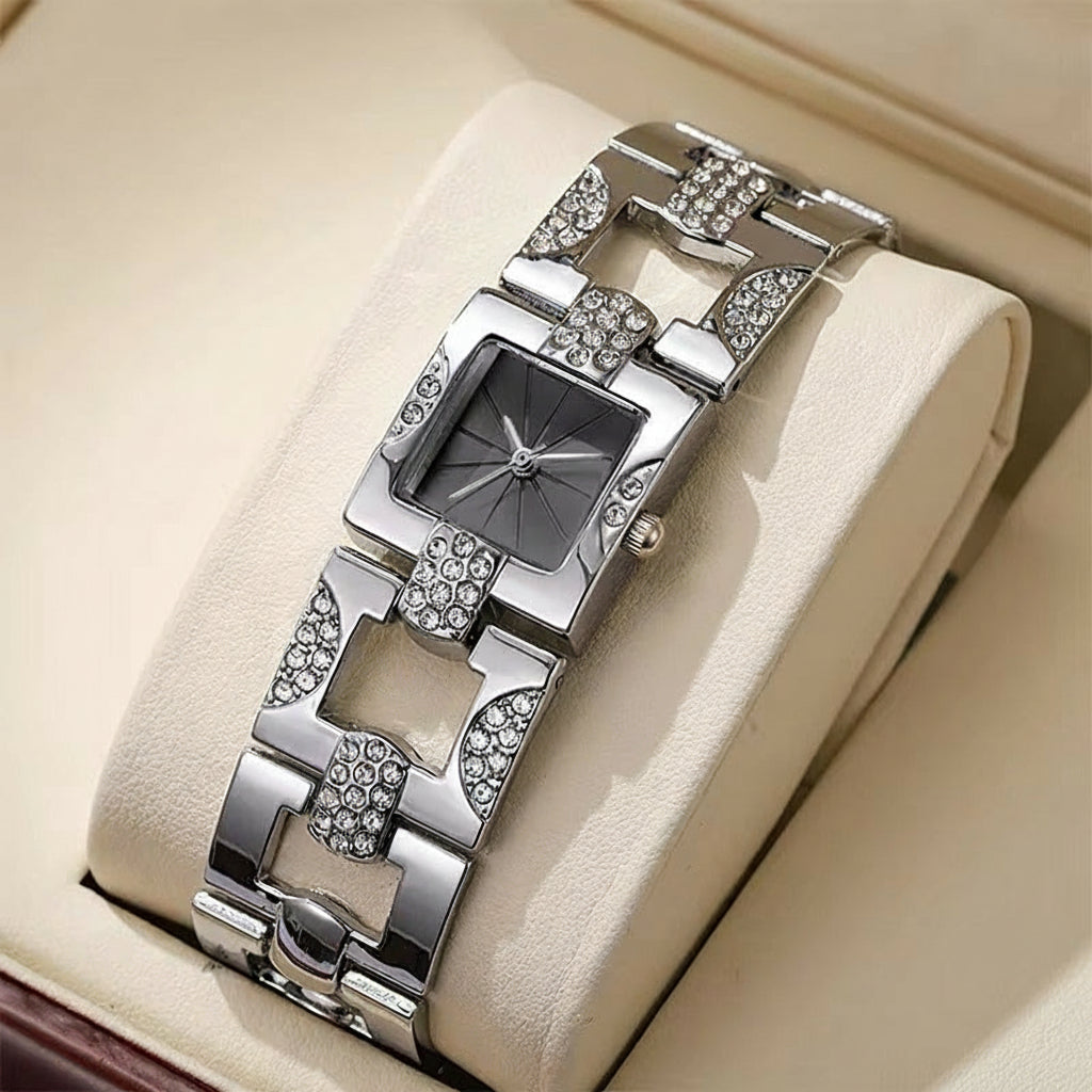 Quadratische Edelstahl Glitzer Armbanduhr "Quadrante quadrato con diamanti no.3211" - PITANI