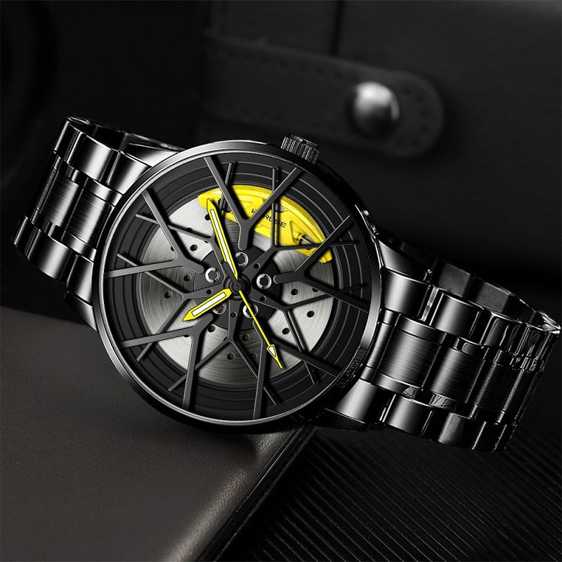 RWXCOW Herren Uhr Kreativ Armbanduhren,Autorad Felgennabenuhr,Auto